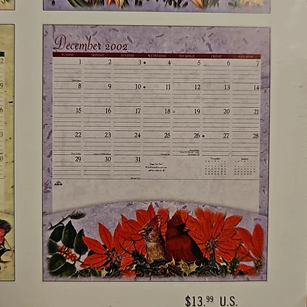 Botanical Garden Notebook 2002 hanging calendar with pockets NIP Vintage floral